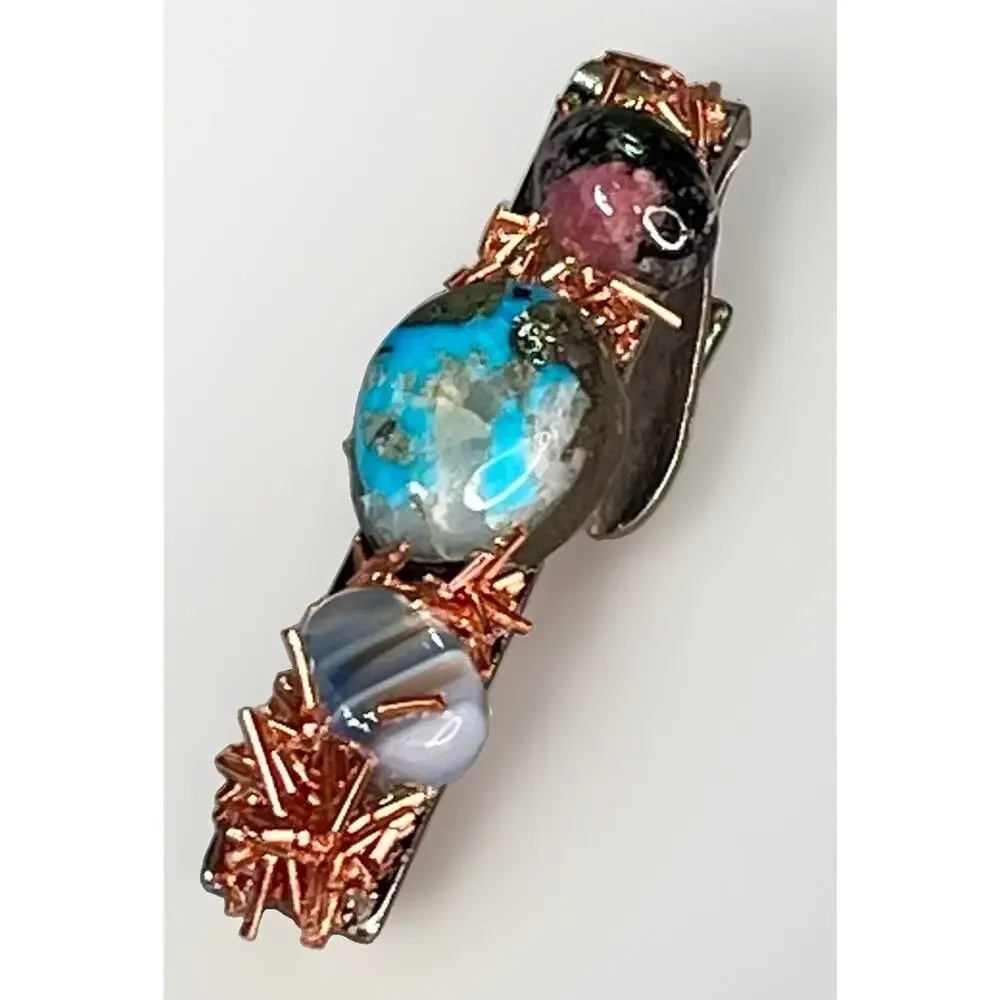 Vintage Silver Tone Turquoise Gemstone Copper Wire Southwestern Tie Clip